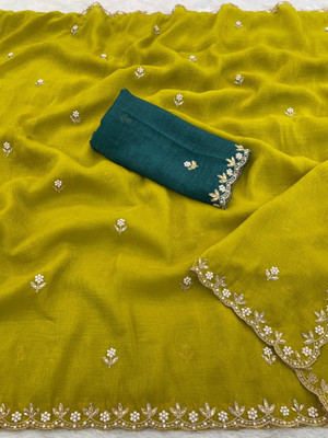 KONICA FAB Embroidered Bollywood Chiffon Saree(Multicolor)