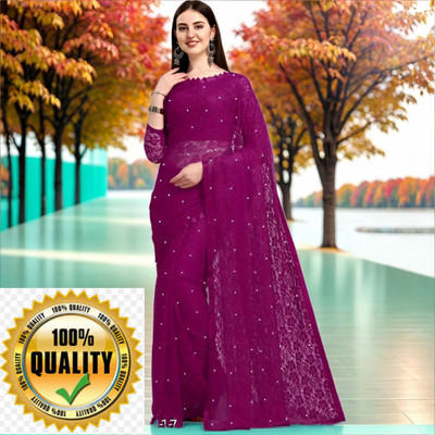 Vraggi Self Design Bollywood Net Saree(Purple)