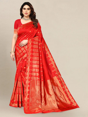 HouseOfCommon Woven, Self Design Banarasi Jacquard, Silk Blend Saree(Red)