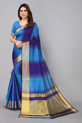HITESH ENTERPRISE Printed Maheshwari Cotton Silk Saree(Blue)