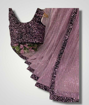 PRATHA FAB Self Design Bollywood Net Saree(Pink)