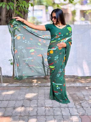 S.R.TEXTILES Printed Daily Wear Georgette Saree(Multicolor)