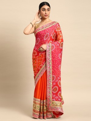 Tasrika Printed Bandhani Chiffon Saree(Pink)