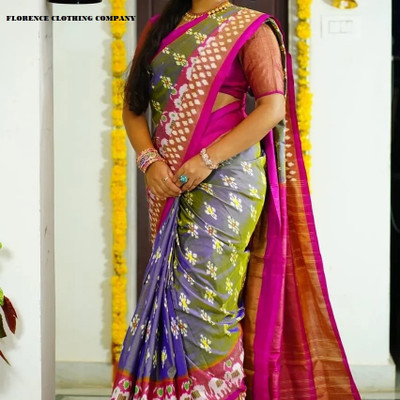 Suali Printed Bandhani Cotton Blend Saree(Grey)