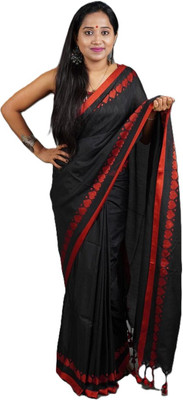 UR Affection Embroidered Handloom Pure Cotton Saree(Black)