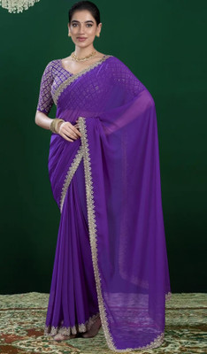 HIJA TRENDZ Embroidered Bollywood Georgette Saree(Purple)