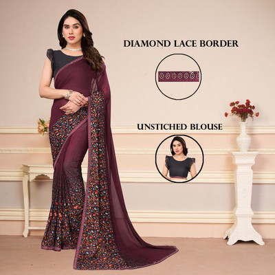 Anand Sarees Embellished, Floral Print Bollywood Georgette Saree(Brown)
