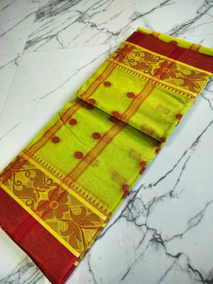 Dutta Self Design Tant Pure Cotton Saree(Green)