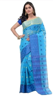 GHOSH TEXTILE Self Design Tant Cotton Blend Saree(Yellow)