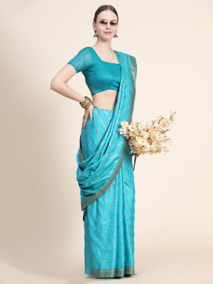 AVANTIKA FASHION Woven, Embellished, Dyed, Printed Bollywood Pure Silk, Art Silk Saree(Light Blue)