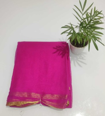 V And V Shop Solid/Plain Bollywood Chiffon Saree(Pink)