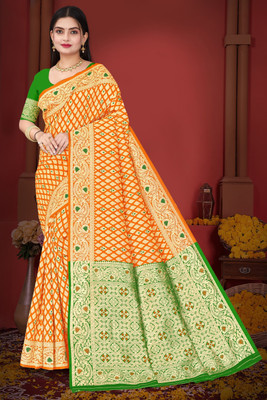 Falessa Woven Banarasi Art Silk Saree(Orange)