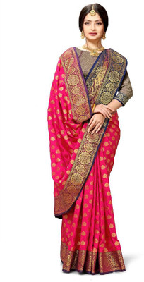 LAVYANSH CREATION Woven, Self Design Banarasi Silk Blend, Jacquard Saree(Pink)