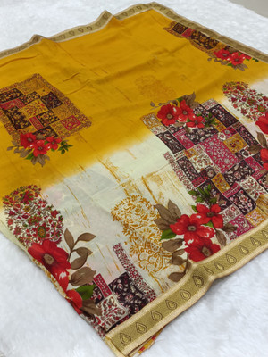 Classy Foriever Printed, Woven Daily Wear Georgette Saree(Mustard)