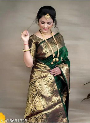 Shree Fashion Printed Banarasi Cotton Blend Saree(Green)