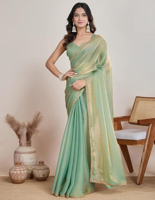 nirmal creation Solid/Plain Saree with Attached Blouse Chiffon Saree(Light Green)