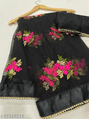 Tanvi Embroidered Bollywood Net Saree(Black)