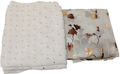 Desi Style Self Design Bandhani Net, Chiffon Saree(White)