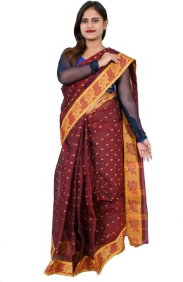 Bikash Dutta Fashion Self Design Tant Pure Cotton Saree(Maroon)