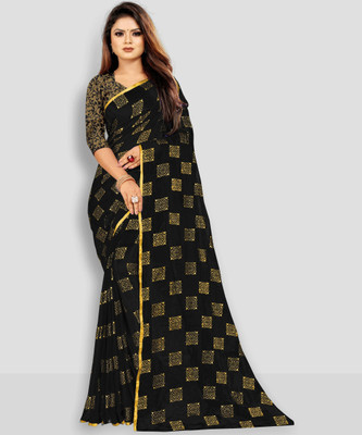 RHEY Printed Bollywood Chiffon Saree(Black)