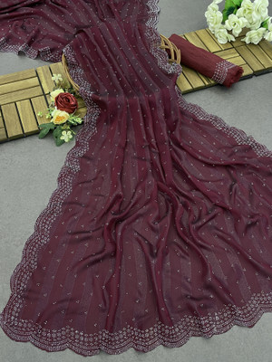 agb tex Woven Bollywood Georgette Saree(Maroon)