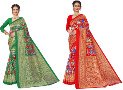 Kanooda Prints Printed Daily Wear Art Silk Saree(Pack of 2, Multicolor)