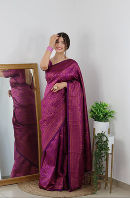 PK SAREES Woven Banarasi Jacquard Saree(Maroon)