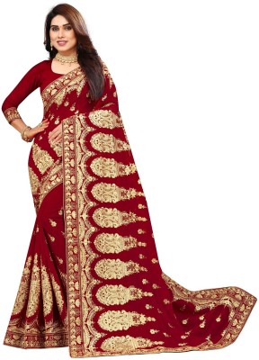 b bella creation Embroidered Bollywood Georgette Saree(Maroon)