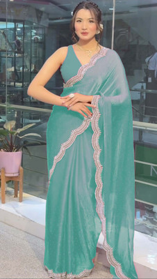 Sareez House Applique Bollywood Tussar Silk Saree(Light Blue)