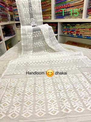 pal saree mahal Self Design Handloom Cotton Silk Saree(White)
