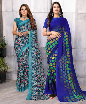 HouseOfCommon Printed Bollywood Georgette Saree(Pack of 2, Multicolor)