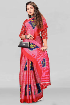 Leelavati Printed Daily Wear Crepe Saree(Red)