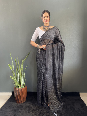 SATVASHIV Striped Bollywood Chiffon Saree(Black)