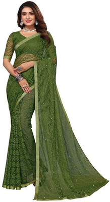 SwiftStyle Self Design, Embellished Daily Wear Net Saree(Light Green)