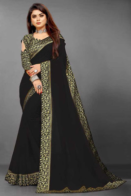 Jevlan Self Design Bollywood Art Silk Saree(Black)