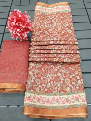 Gajal Digital Print Daily Wear Cotton Linen, Linen Saree(Maroon)