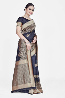 Julee Embellished Banarasi Jacquard Saree(Dark Blue)