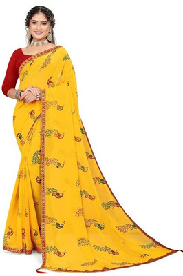 DAZLIO Printed Daily Wear Georgette Saree(Yellow)