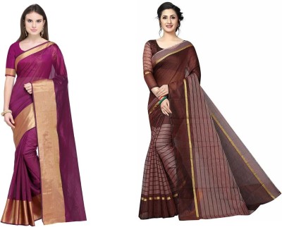 Saadhvi Solid/Plain Daily Wear Cotton Silk Saree(Brown, Pink)