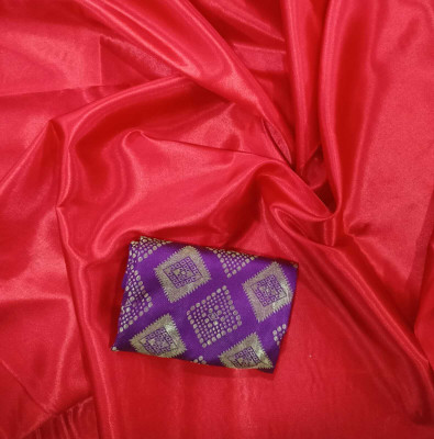 Dhanush Creation Solid/Plain Bollywood Satin Saree(Red)