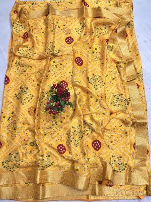 MINE CHOICE Printed Bandhani Art Silk, Crepe Saree(Yellow)