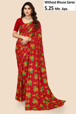 Kanooda Prints Printed Daily Wear Georgette Saree(Red)