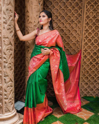 Aayna Store Self Design Banarasi Jacquard Saree(Pack of 2, Pink)