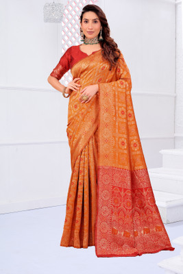 Yugaveeraa Woven Banarasi Pure Silk Saree(Mustard)