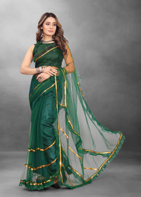 Yashakti Designer Embellished Bollywood Net Saree(Green)