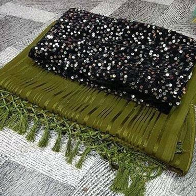 PINK WISH Self Design Bollywood Georgette Saree(Dark Green)