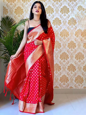 NENCY FASHION Woven Banarasi Art Silk Saree(Red)