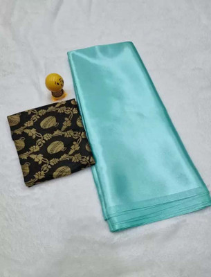 Shrilaxmisari Solid/Plain Bollywood Satin Saree(Light Blue)