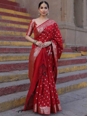 Khodal Zari Work Woven Kanjivaram Pure Silk Saree(Red)