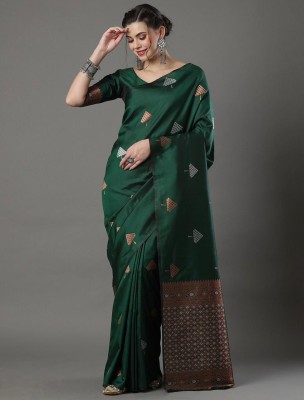 cosfic Embellished, Woven Bollywood Jacquard, Pure Silk Saree(Green)